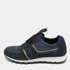 Prada Matchrace Size 44 Navy Blue Nylon and Suede Lace Up Sneakers