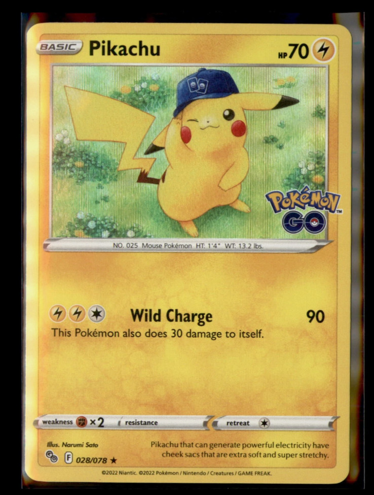 HOLO Pikachu (28) Pokemon GO 028/078 Holographic Rare NM MINT PACK FRESH