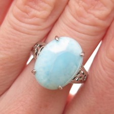 925 Sterling Silver Real Cabochon Larimar Ornate Ring Size 6.25