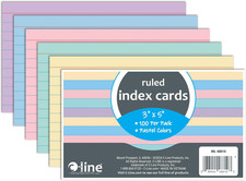 3 x 5 Index Cards, Assorted Colors, Ruled, 100/PK 48810