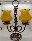 Stunning Twisted Metal Candle Holder w/2 Amber Glass Votives | Centerpiece. Vtg — photo 6