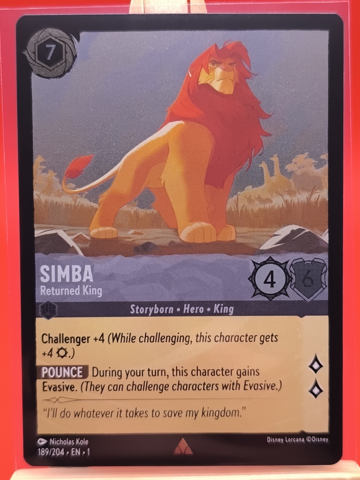 Simba Returned King 189/204 Foil Rare The First Chapter Disney Lorcana Card New