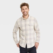 Men's Midweight Flannel Long Sleeve Button-Down Shirt - Goodfellow  Co  Cream L