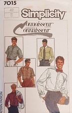 Vintage Men's Collard Button Up Shirt Sewing Pattern UNCUT Size 42 Classic Sport