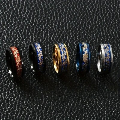 #ad #ad 5 Colors 8MM Men Women Black Blue Red Silver Stainless Steel Dragon Band Ring $7.85