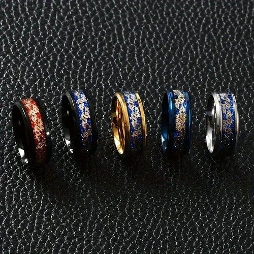 5 Colors 8MM Men Women Black Blue Red Silver Stainless Steel Dragon Band Ring - Picture 1 of 11