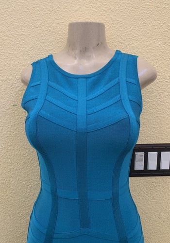 Vestido BEBE Talla Pequeña Azul Sin Mangas Mini Bodycon Vendaje - Imagen 3 de 10