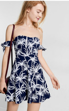 NWT Express Palm Tree Print Off the Shoulder Tie Sleeve Dress SZ L Value $80