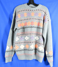 COLORE ITALIA Vintage GRANDPA SWEATER Argyle Pattern ACRYLIC/WOOL Hipster GRAY L