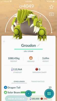 Pokemon Shiny Groudon level 40 Go