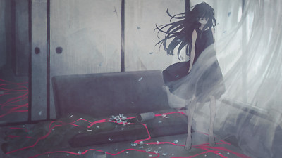 Anime Girls Long Hair Black Hair Black Dress  Gaming Mat Desk 47910