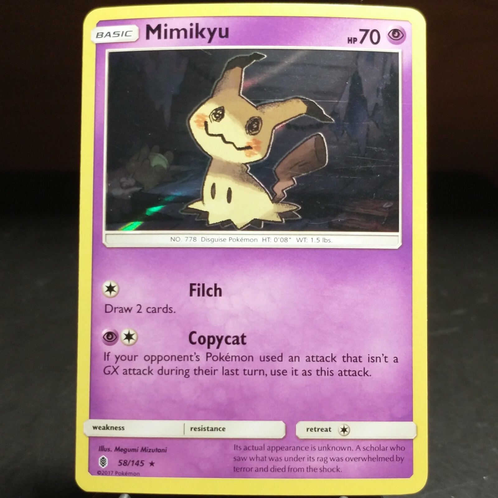 Mimikyu 58/145 LP/NM Holo Rare Guardians Rising Foil SM 2017 Pokemon TCG Card