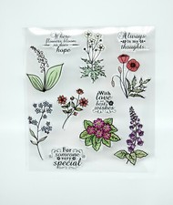  🌼Sheet of 11 Clear Flowers & Sentiments Acrylic Stamps  *UK Seller* 1Z 🌼