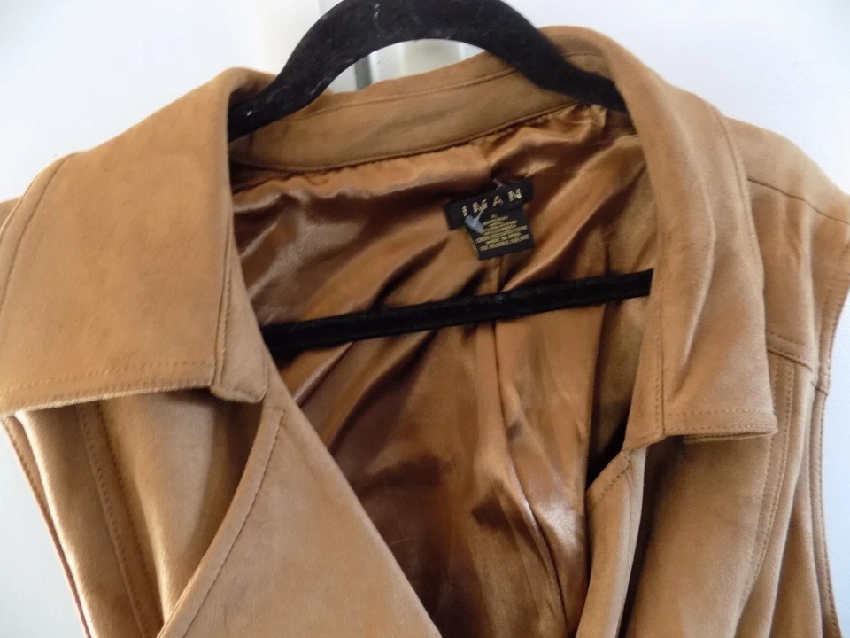 IMAN XL Imitación Cuero Gamuza Marrón Tostado Suave Cinturón Botón Chaleco XL Foto 2 de 3