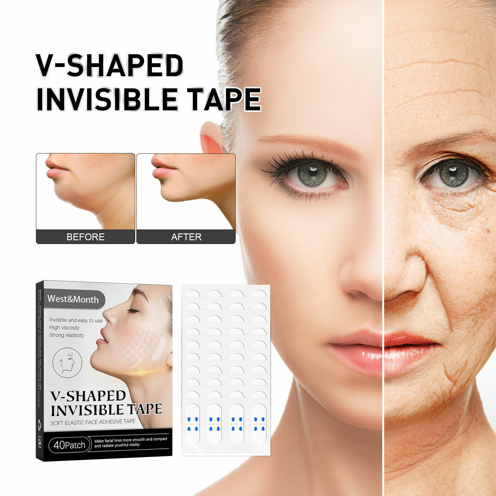 40PCS Face Lift Tape Instant Sticker Invisible Wrinkle Plaster V-Line Tools