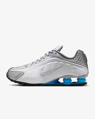 New Nike Shox R4 Shoes - Metallic Silver/ Black/ Blue Lagoon (HQ1988-005)