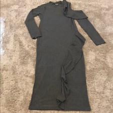 ASOS Gray Asymmetrical Cold Shoulder Maxi Dress Size 8