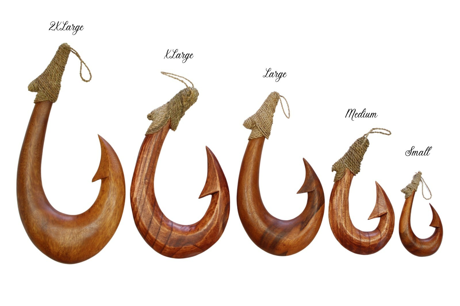 Hawaiian Fish Hook Hand Carved Wood Hanging Decoration Wall Art