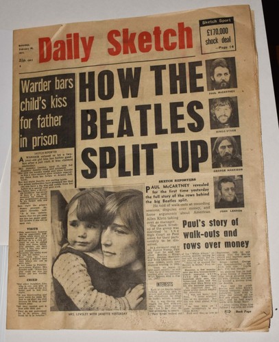 Feb 20, 1971 DAILY SKETCH UK Newspaper HOW THE BEATLES SPLIT UP Headline Rare