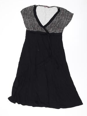 Marks and Spencer Damen Schwarz Geometrisches Muster Viskose A-Linie Größe 10 V-Ausschnitt Pullover