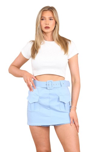 Para mujeres Damas Cintura Alta Cinturón Carga Bolsillos Falda Verano Fiesta Pantalones Cortos Falda - Imagen 12 de 14