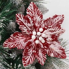 GreenHouzz 6 Pcs Large Christmas Poinsettia Picks Christmas Tree Glitter Flow...