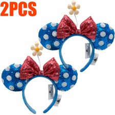 2X Polka Dot Sun Flower Bow Minnie Ears Sequins Disneyland Disney Parks Headband