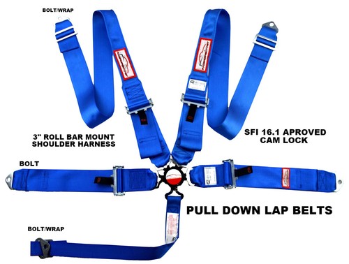 RACERDIRECT RACE HARNESS SFI 16.1 HANS FLOOR MOUNT SHOULDER HARNESS CAMLOCK - Foto 1 di 6