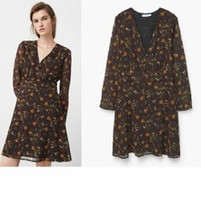 MANGO ZARA GROUP WRAP LONG SLEEVE FLORAL PRINT CHIFFON  DRESS USA 4 EUR S