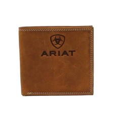 ARIAT Men's Smooth Brown Leather Bifold Wallet Embossed Logo