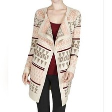 Active Southwestern Aztec Tribal Open Front Pink Tan Ox Blood Cardigan Medium