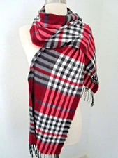Cejon Made in Italy Beautiful Soft Scarf Red Black White Plaid
