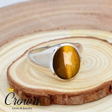 Natural Tiger Eye Oval Cut 925 Sterling Silver Mens Ring Jewelry - Size US 6-14
