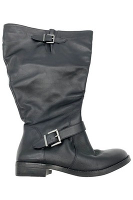 David Tate Women's Boost Wide Calf Leather Knee-High Boots Black