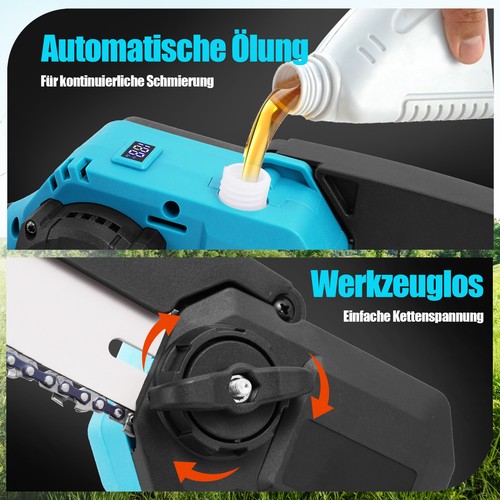 Motosega a batteria 8" telescopica a pulsante alto cesoia da giardino 2 batterie per Makita 21V - Foto 5 di 9
