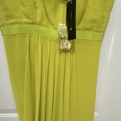 bcbg yellow chiffon dress BCBGMAXAZRIA Yellow Chiffon Strapless Pleated Gown Dress Formal Party Long
