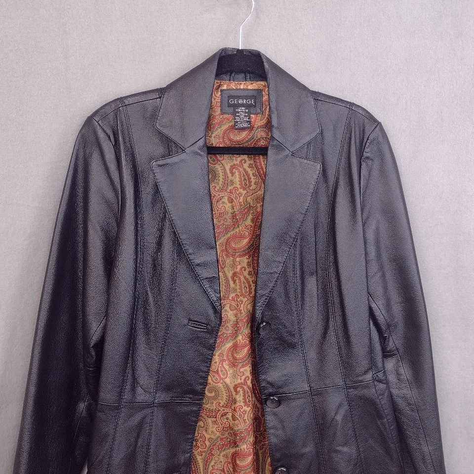 Blazer de couro genuíno George marrom jaqueta corte reto comprimento quadril médio - Imagem 3 de 4