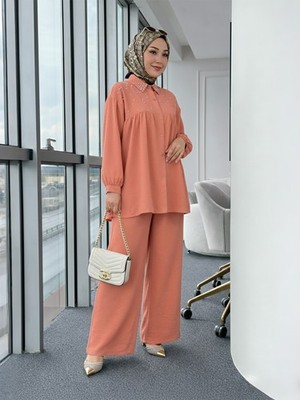 Muslim Women Abaya Dubai Causal Kaftan Modest 2Piece Sets Top Wide Leg Pants Eid