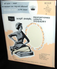 Vintage Royal Purple Hosiery Nylons Size Sears 9 MEDIUM WHITE NYLON STOCKINGS