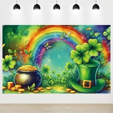 St Patricks Day Backdrop Banner Rainbow Gold Coins Green Photography Backdrop...