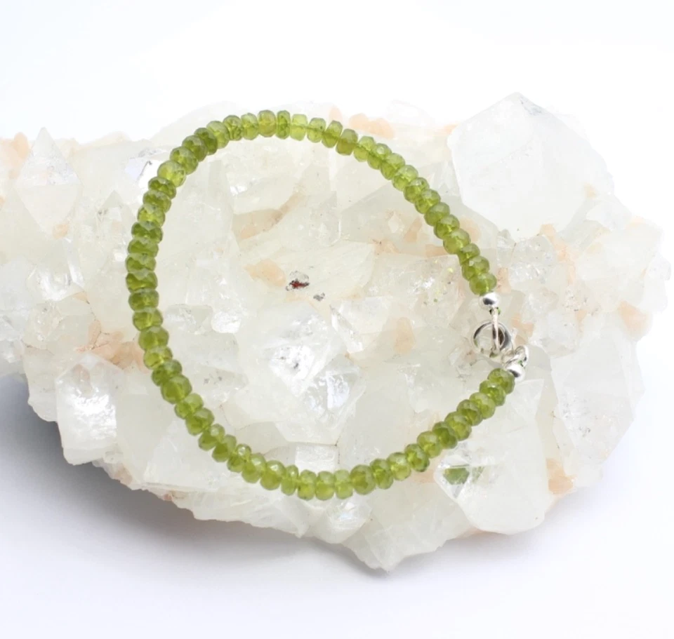 Peridot Armband edelsteinarmband Grün Olivin facettiert Rondell ca. 19,5 cm lang - Bild 3 von 4