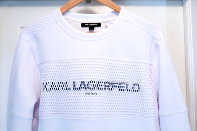 Karl Lagerfeld Paris Men's White Crewneck Sweatshirt Mesh Logo Quilted Size M