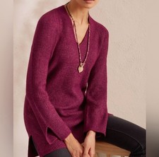 J.Jill Pure Jill Ribbed V Neck Soft Popover Sweater Cranberry Size L