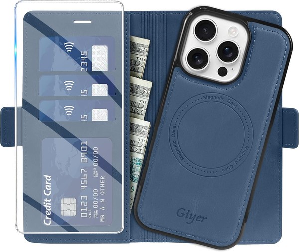 HandyhüLle 2 In 1 Abnehmbare PU Leder Wallet Standfunktion Blau FüR Iphone 15-image