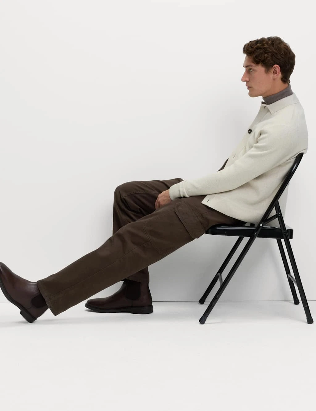 Marks & Spencer Mens Cotton Cargo Trousers in Bitter Chocolate - M&S