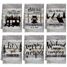 Set of 6 Camping Kitchen Towels Happy Camper Tea Towels Absorbent Farmhouse D...