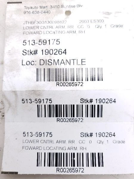 02-06 TOYOTA CAMRY LADO PASAJERO TRASERO CONTROL INFERIOR CONJUNTO BRAZO LOCALIZADOR  Foto 4 de 4