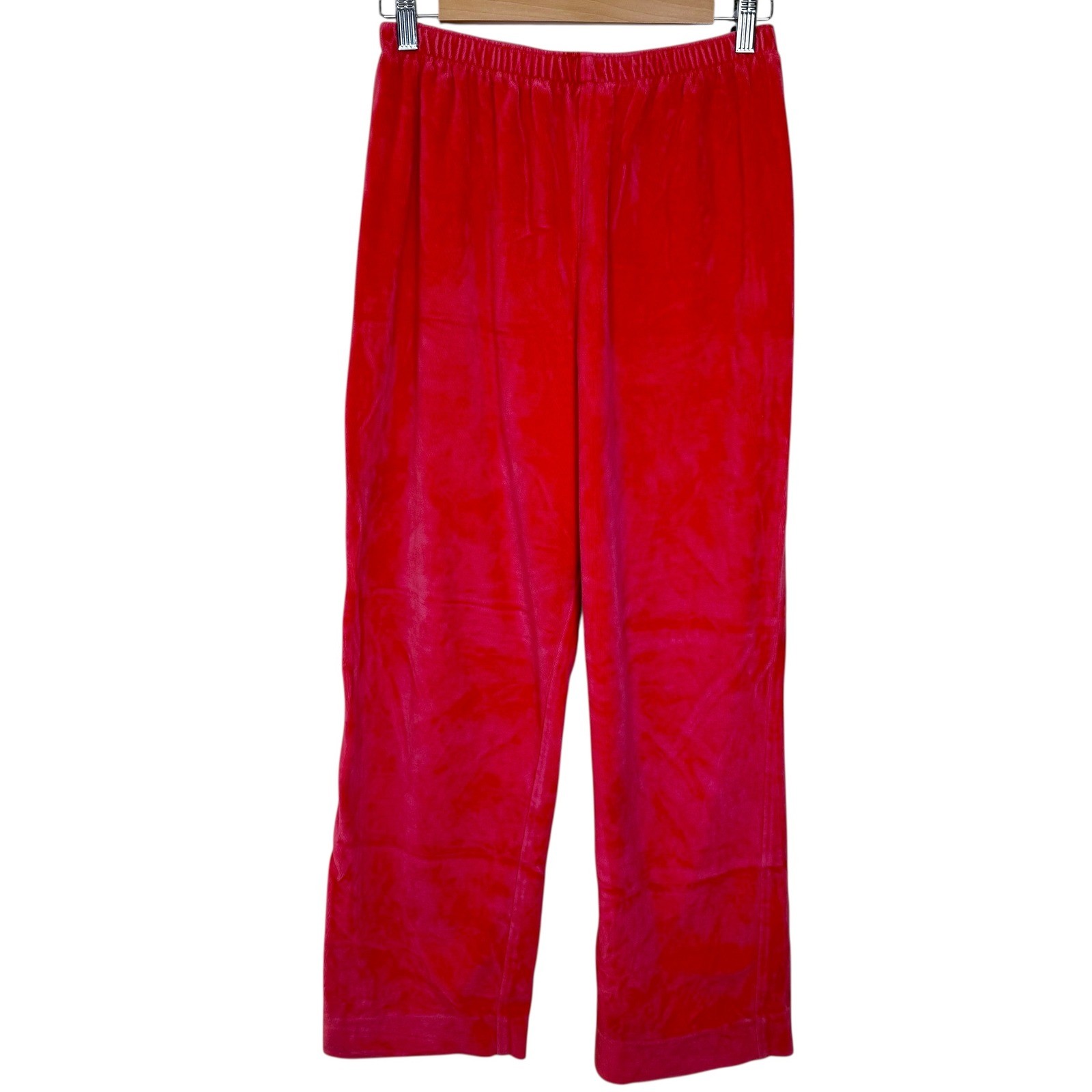 Vintage Izod Lacoste Red Velour Lounge Pants Women L Elastic Waist Retro 70s 80s