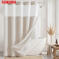 Shower Curtain Farmhouse Linen Textured 71x74 Inches No Hooks Tassels Rustic