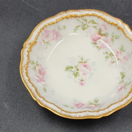 4 Limoges Obst Dessert Schalen 5,5" Die Ardennen Rosa Rosen Gold Haviland Frankreich - Bild 7 von 11